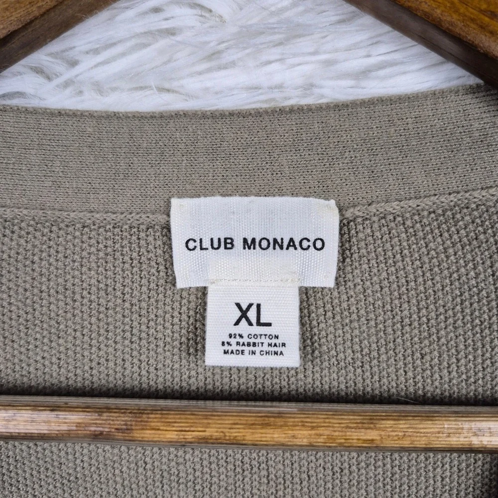 Club Monaco Mens XL Taupe Brown Cotton Rabbit Hair Blend Button Cardigan Sweater